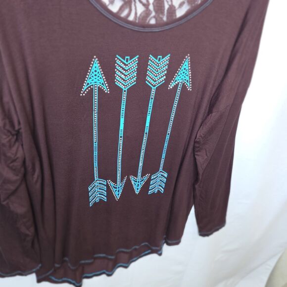 Cowgirl Hardware Womens Western Top Rhinestone Long Sleeve Sz L Lace Back Boho - Picture 6 of 12